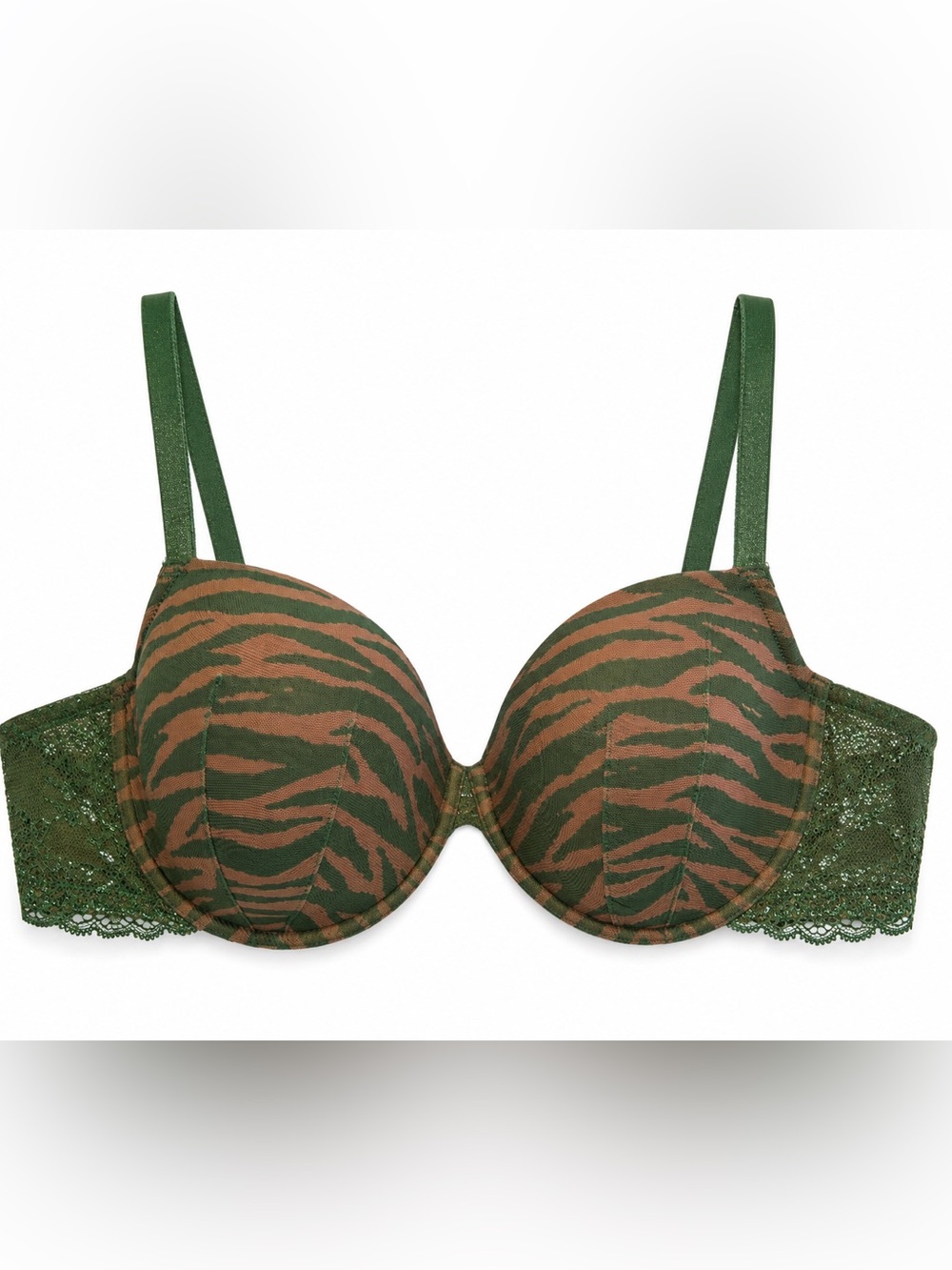 ThirdLove Zebra Print Lace Demi Green Bra size 40B Mesh , Lace
